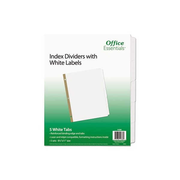 Avery Dennison Office Ess, INDEX DIVIDERS WITH WHITE LABELS, 5-TAB, 11 X 8.5, WHITE, 5PK 11336 - main